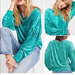 Free People Teal Crushed Velvet Milan Top NWT